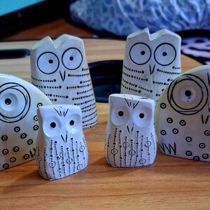 Handcrafted White Owl Ceramic Figurine Set - Decorative Home Accents